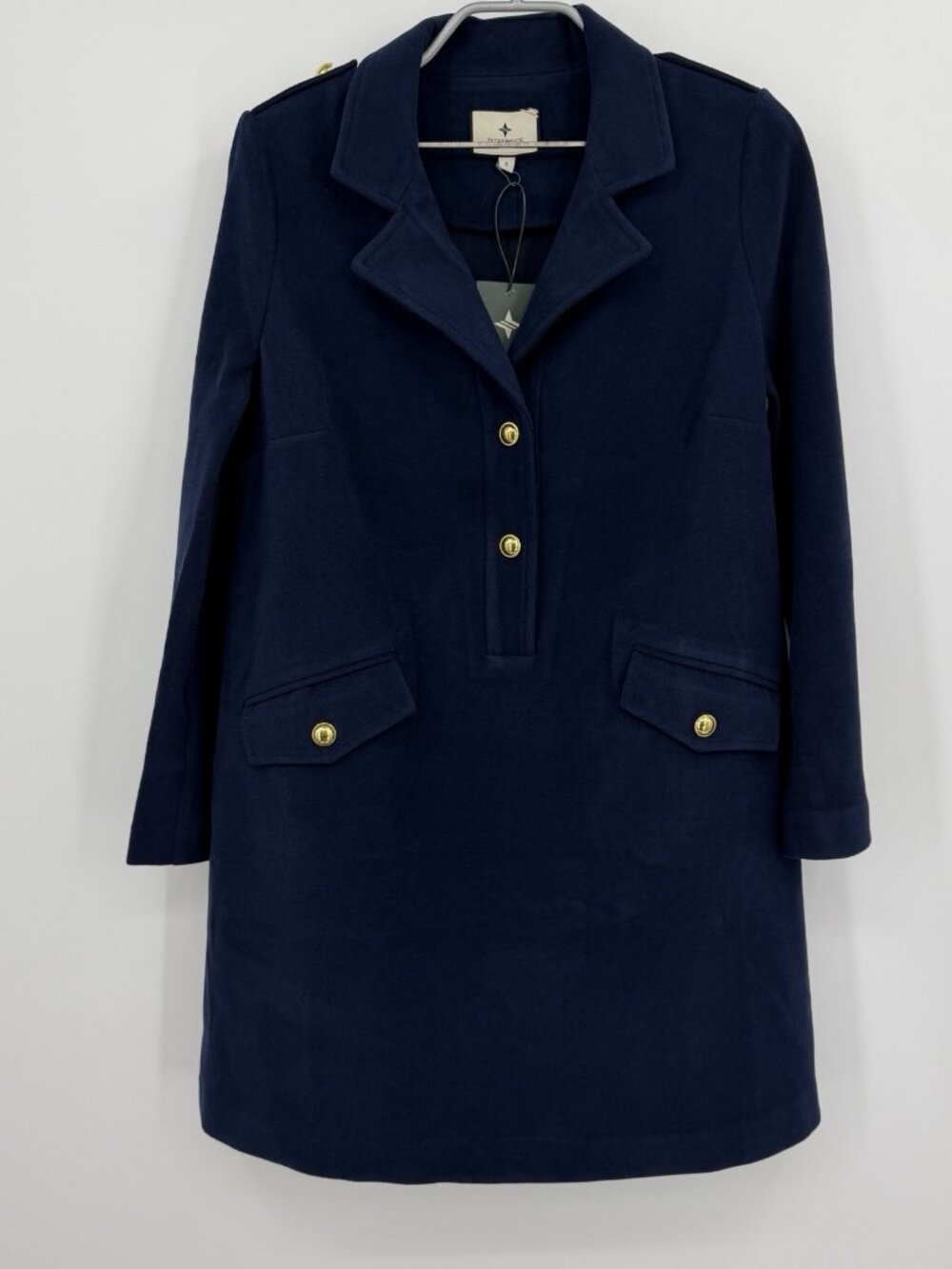 Tuckernuck Navy Blue Malia Dress size S Collared Gold Buttons Shift Mini